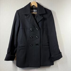 Liz Claiborne Women's 100% Wool Black Peacoat Size Small Petite